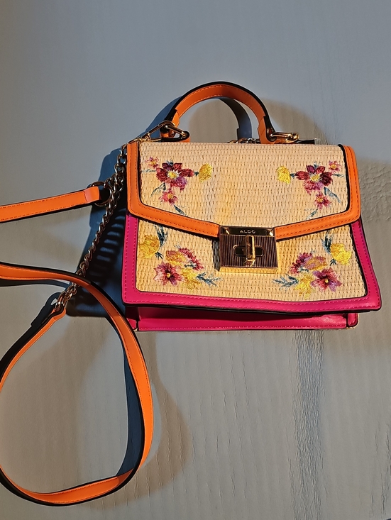 Aldo Handbags - ALDO Pink & Orange Floral Straw Crossbody Top-Handle Bag